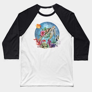 Sea Turtle Flowers Coral Reef Stickers Baseball T-Shirt